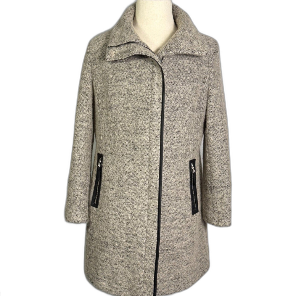 Calvin Klein Women's Wool Blend Long Boucle Coat Sz Xl, Tan/Brown, Zips, Pockets